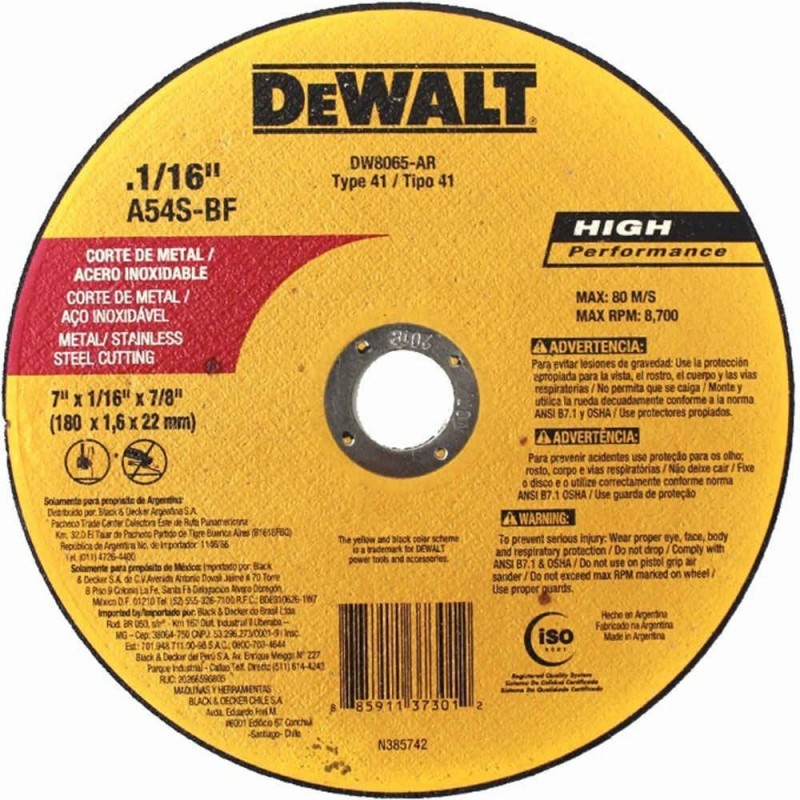 DISCO CORTE METAL 7"" (DEWALT) 8581